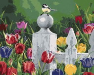 Zuty - Painting by Numbers - Titmouse On Wooden Fence And Tulips (Abraham Hunter), 80X100 Cm, Canvas - Painting by Numbers