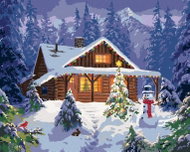 Zuty - Painting by Numbers - Snowman, Christmas Tree and Cottage with Christmas Lights (Abraham Hunt - Painting by Numbers