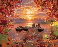 Zuty - Painting by Numbers - Sitting on a Pier, Boat, Autumn Trees and Sunset (Abraham Hunter - Painting by Numbers