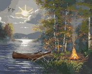 Zuty - Painting By Numbers - Kayak On The Lake And Campfire At Full Moon (Abraham Hunter), 80X100 Cm - Painting by Numbers
