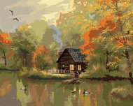 Zuty - Painting by Numbers - Duck, Lake, Cottage and Autumn Trees (Abraham Hunter), 40X50 Cm, Pl - Painting by Numbers
