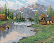 Zuty - Painting by Numbers - Eagle, River, Cottage and Mountains (Abraham Hunter), 40X50 Cm, Canvas - Painting by Numbers