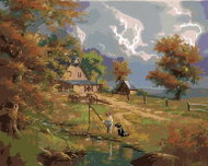 Zuty - Painting by Numbers - Fishing Boy With Dog At The Farm (Abraham Hunter), 40X50 Cm, Canvas+R - Painting by Numbers