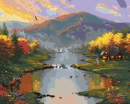 Zuty - Painting by Numbers - Deer, River, Mountains and Autumn Trees (Abraham Hunter), 80X100 Cm, Ca - Painting by Numbers