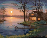 Zuty - Painting by Numbers - Boy with Dog on a Mole and Sunset (Abraham Hunter), 40X50 Cm, Canvas - Painting by Numbers