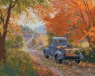 Zuty - Painting by Numbers - Deer, Blue Car and Autumn Trees (Abraham Hunter), 40X50 Cm, Canvas - Painting by Numbers