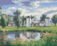 Zuty - Painting by Numbers - Farm, Lake and Butterflies (Abraham Hunter), 40X50 Cm, Canvas - Painting by Numbers