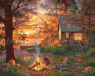 Zuty - Painting by Numbers - Pumpkins, Campfire, Canoe at the Lake and Sunset (Abraham Hunter), 40X5 - Painting by Numbers