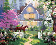 Zuty - Painting by Numbers - Victorian House, Brick and Flowers (Abraham Hunter), 80X100 Cm, Canvas - Painting by Numbers