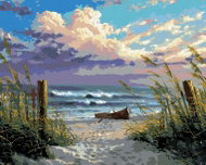 Zuty - Painting by Numbers - Boat on the Beach and Sea (Abraham Hunter), 80X100 Cm, Canvas - Painting by Numbers
