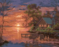 Zuty - Painting by Numbers - Pier, Cottage and Sunset (Abraham Hunter), 40X50 Cm, Canvas - Painting by Numbers