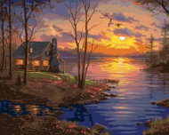 Zuty - Painting by Numbers - Lake, Cottage and Sunset (Abraham Hunter), 40X50 Cm, Canvas+Frame - Painting by Numbers