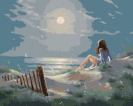 Zuty - Painting by Numbers - Woman on the Beach at Full Moon (Abraham Hunter), 80X100 Cm, Canvas - Painting by Numbers