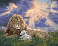 Zuty - Painting by Numbers - Lion And Lamb At Sunrise (Abraham Hunter), 80X100 Cm, Canvas - Painting by Numbers