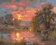 Zuty - Painting by Numbers - Cows at the Pond and Sunset (Abraham Hunter), 80X100 Cm, Canvas - Painting by Numbers