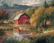 Zuty - Painting by Numbers - Horses at the Stable and Duck on the Pond (Abraham Hunter), 80X100 Cm,  - Painting by Numbers
