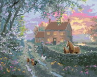 Zuty - Painting by Numbers - English Farmhouse, Horse and Foal and Hen and Rooster (Abraham Hunter), - Painting by Numbers