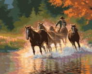 Zuty - Painting by Numbers - Horses and Cowboy Running Across the River (Abraham Hunter), 40X50 Cm,  - Painting by Numbers