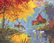 Zuty - Painting by Numbers - Deer, Duck and Swan on a Pond in Spring (Abraham Hunter), 40X50 Cm, P - Painting by Numbers