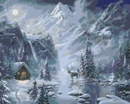 Zuty - Painting by Numbers - Reindeer, Cottage And Mountains In Winter (Abraham Hunter), 40X50 Cm, C - Painting by Numbers