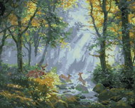 Zuty - Painting by Numbers - Deer Family at the River in the Forest (Abraham Hunter), 40X50 Cm, Canv - Painting by Numbers