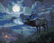 Zuty - Painting by Numbers - Deer and Full Moon (Abraham Hunter), 80X100 Cm, Canvas - Painting by Numbers