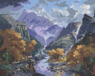 Zuty - Painting by Numbers - Deer Herd, River, Waterfall and Mountains (Abraham Hunter), 40X50 Cm, C - Painting by Numbers