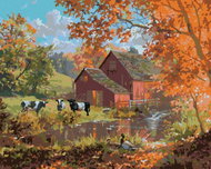 Zuty - Painting by Numbers - Cows And Ducks At The Farm Lake (Abraham Hunter), 80X100 Cm, Canvas - Painting by Numbers