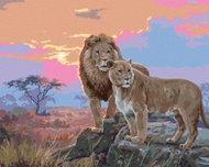Zuty - Painting by Numbers - Lion and Lioness at Sunset (Abraham Hunter), 40X50 Cm, Canvas+Frame - Painting by Numbers