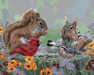 Zuty - Painting by Numbers - Chipmunk, Songbirds and Flowers (Abraham Hunter), 80X100 Cm, Canvas - Painting by Numbers