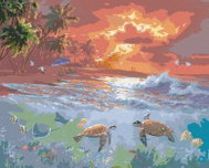 Zuty - Painting by Numbers - Turtles, Beach And Sunset (Abraham Hunter), 40X50 Cm, Canvas+Frame - Painting by Numbers