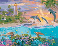 Zuty - Painting by Numbers - Dolphins, Turtles, Lighthouse and Sunset (Abraham Hunter), 80X100 Cm, C - Painting by Numbers