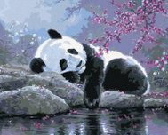 Zuty - Painting by Numbers - Sleeping Panda and Blossoming Tree (Abraham Hunter), 80X100 Cm, Canvas - Painting by Numbers