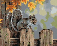 Zuty - Painting by Numbers - Squirrel With Acorns On Fence For Autumn (Abraham Hunter), 40X50 Cm, Ca - Painting by Numbers