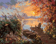 Zuty - Painting By Numbers - Duck In The Reeds, Pier And Sunset For Autumn (Abraham Hunter), 80X10 - Painting by Numbers