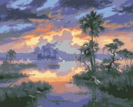 Zuty - Painting by Numbers - Heron at the Lake and Sunset (Abraham Hunter), 40X50 Cm, Canvas+Frame - Painting by Numbers