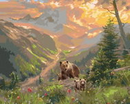 Zuty - Painting by Numbers - Sunset, Bear and Cubs and River Between the Mountains (Abraham Hunter), - Painting by Numbers