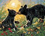 Zuty - Painting by Numbers - Bear Cubs in Flowers in Spring (Abraham Hunter), 40X50 Cm, Canvas - Painting by Numbers
