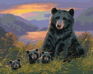 Zuty - Painting by Numbers - Bear With Cubs And Sunset (Abraham Hunter), 80X100 Cm, Canvas - Painting by Numbers