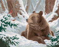 Zuty - Painting by Numbers - Bear And Cardinal Bird In The Snow (Abraham Hunter), 80X100 Cm, Canvas - Painting by Numbers