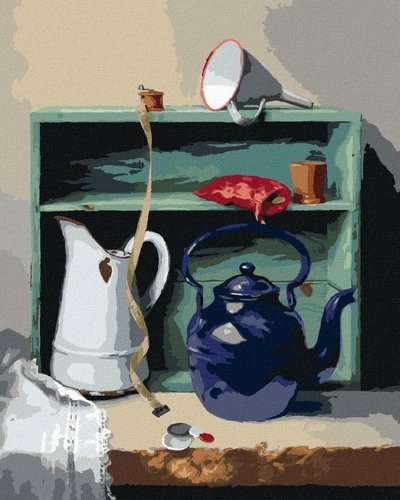 Zuty - Painting by Numbers - Still Life Teapot, Tailor's Meter And Cabinet (Pieter Wagemans), 40X50  - Painting by Numbers - Main image