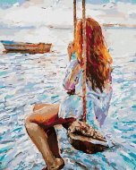 Zuty - Painting by Numbers - Girl on Wooden Swing, 40X50 Cm, Canvas+Frame - Painting by Numbers