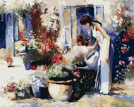 Zuty - Painting by Numbers - Girl Watering Flowers, 40X50 Cm, Canvas+Frame - Painting by Numbers