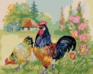Zuty - Painting by Numbers - Cock and Hen Surrounded by Flowers, 40X50 Cm, Canvas+Frame - Painting by Numbers