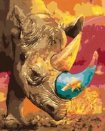 Zuty - Painting by Numbers - Rhinoceros with Goldfish, 40X50 Cm, Canvas - Painting by Numbers