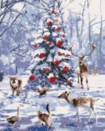 Zuty - Painting by Numbers - Animals at the Christmas Tree, 40X50 Cm, Canvas+Frame - Painting by Numbers