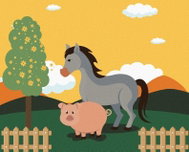 Zuty - Painting by Numbers - Pig With Horse In Pasture, 40X50 Cm, Canvas+Frame - Painting by Numbers