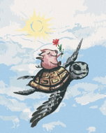 Zuty - Painting by Numbers - Pig Flying on Turtle, 40X50 Cm, Canvas+Frame - Painting by Numbers
