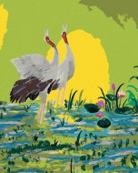 Zuty - Painting by Numbers - Two Cranes on Green Background, 40X50 Cm, Canvas - Painting by Numbers