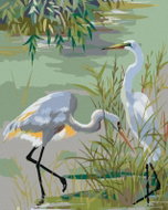 Zuty - Painting by Numbers - Two Herons Ashy by the Lake, 80X100 Cm, Canvas+Frame - Painting by Numbers